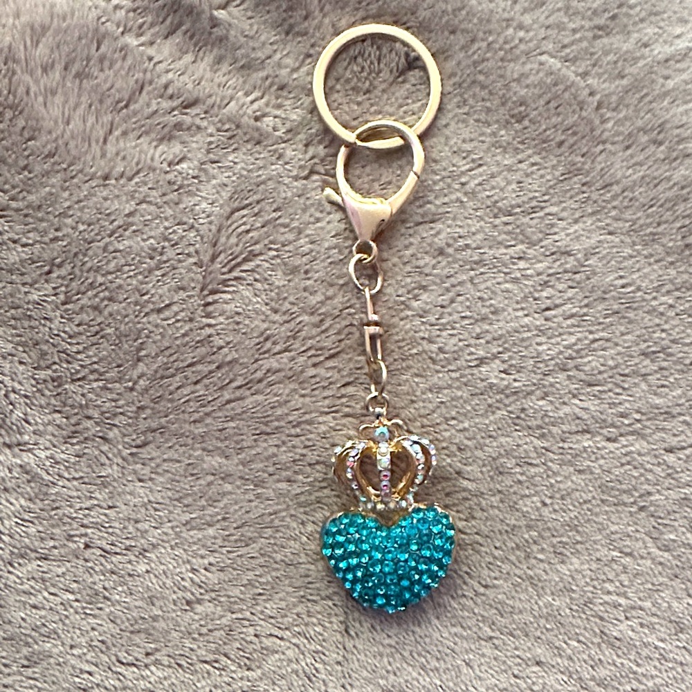 Gold and Blue Heart Crown Keychain
